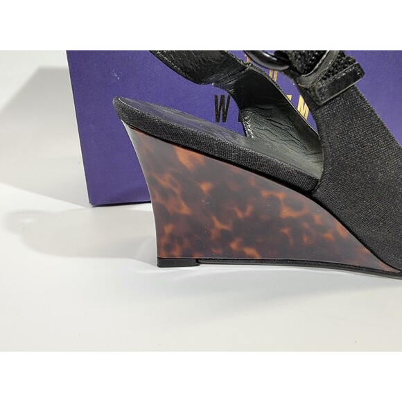 KSD Women's Size 10 Stuart Weitzman Beltitout Black Linen Slingback High Heels - Picture 4 of 9